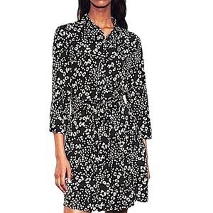 ZARA Animal Print Dress  Black & White Button Down Long Sleeve Dress Size Small
